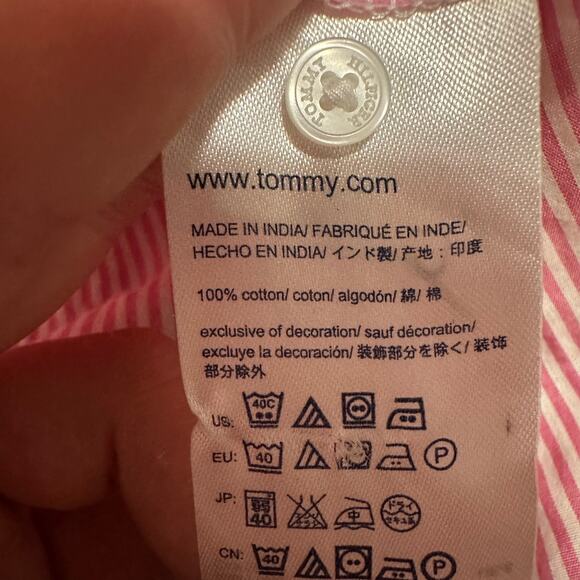 TOMMY HILFIGER Women's Ballet Pink Cotton Relaxed Fit Striped Shirt Size M - Picture 7 of 8